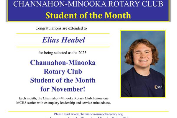 Channahon-Minooka Rotary names Minooka High’s Elias Heabel November Student of the Month 