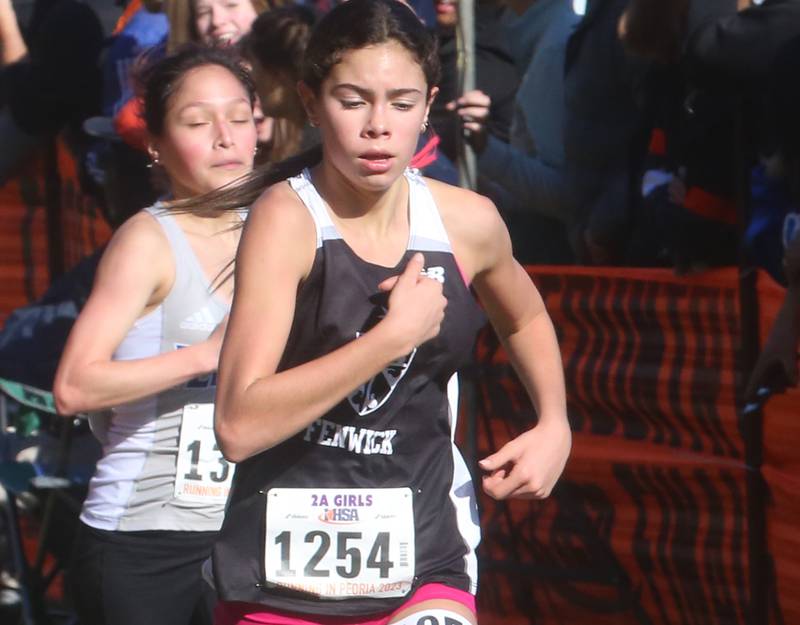 Fenwick's Juliana Gamboa competes in the Class 2A State Cross Country race on Saturday, Nov. 4, 2023 at Detweiller Park in Peoria.
