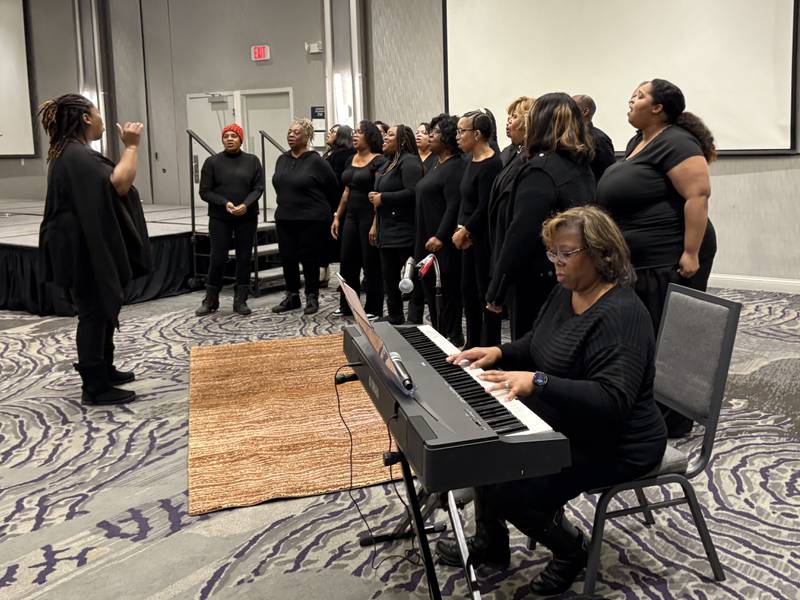 The choral ensemble of Second Baptist Church of Elgin performs at the FaithBridge prayer breakfast in Crystal Lake, Mon. Jan. 20, 2025.