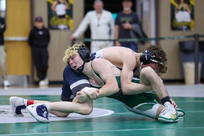 Coal City's Owen Petersen wrestles Chicago Hope Academy's Obadiah Willis in the 126-pound championship match during the IHSA Class 1A Coal City Sectional on Saturday, Feb. 14, 2026.