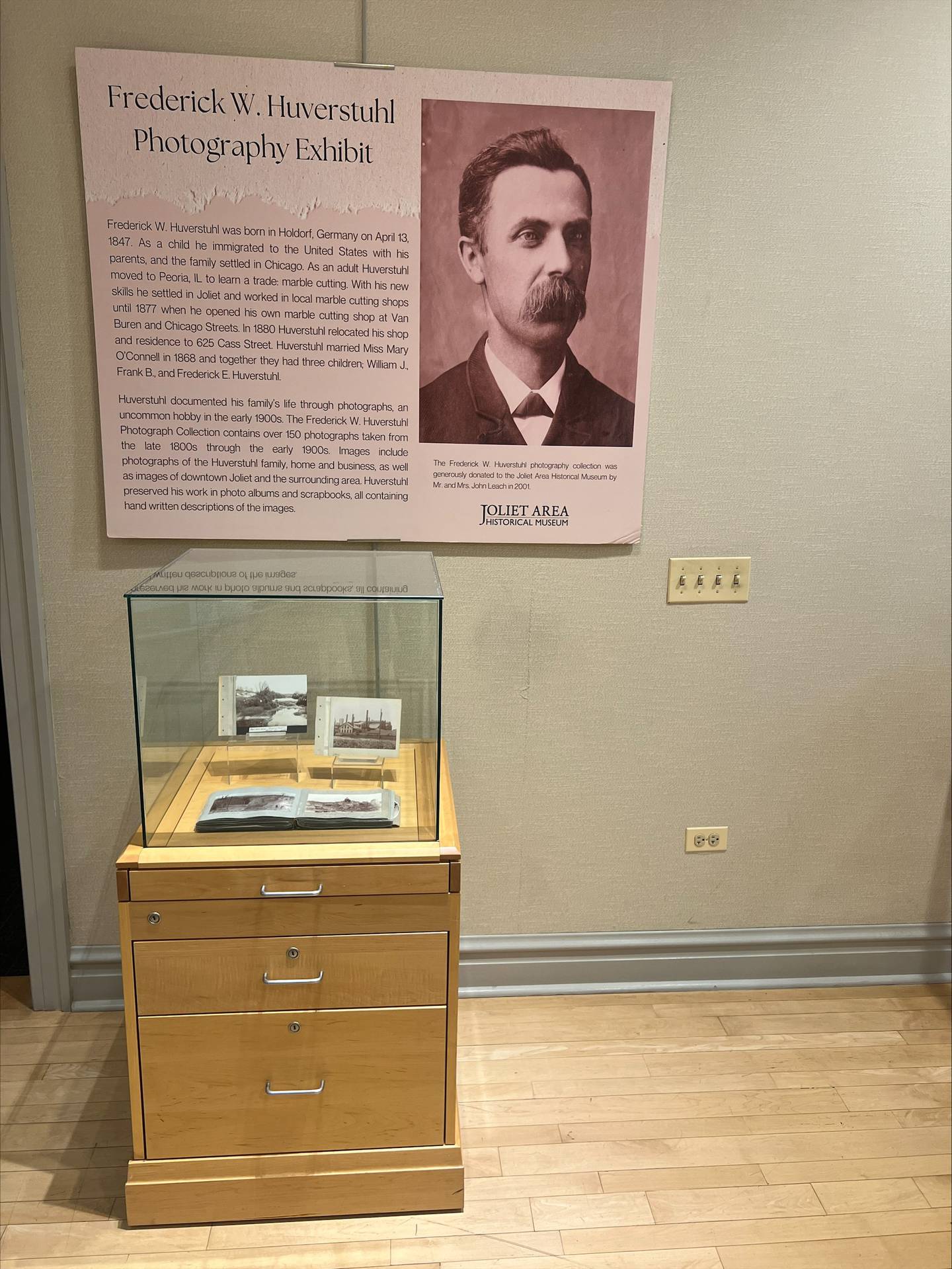 The Frederick W. Huverstuhl Photography Exhibit at the Joliet Area Historical Museum includes images of Huverstuhl’s family, home, travels and Joliet streetscapes.