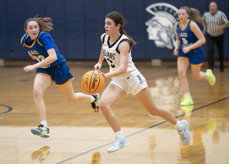 Cary-Grove's Kennedy Manning gets a fast break during their game against Lake Forest at the Class 3A Cary-Grove Regional Girls Basketball Championship game on Thursday, February 20, 2025 in Cary. Ryan Rayburn for Shaw Local