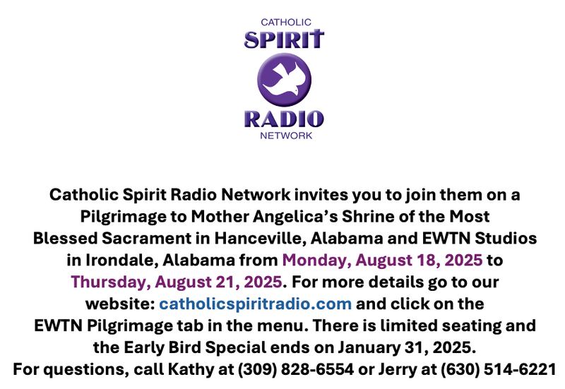 The flyer for Catholic Spirit Radio's pilgrimage to Alabama.