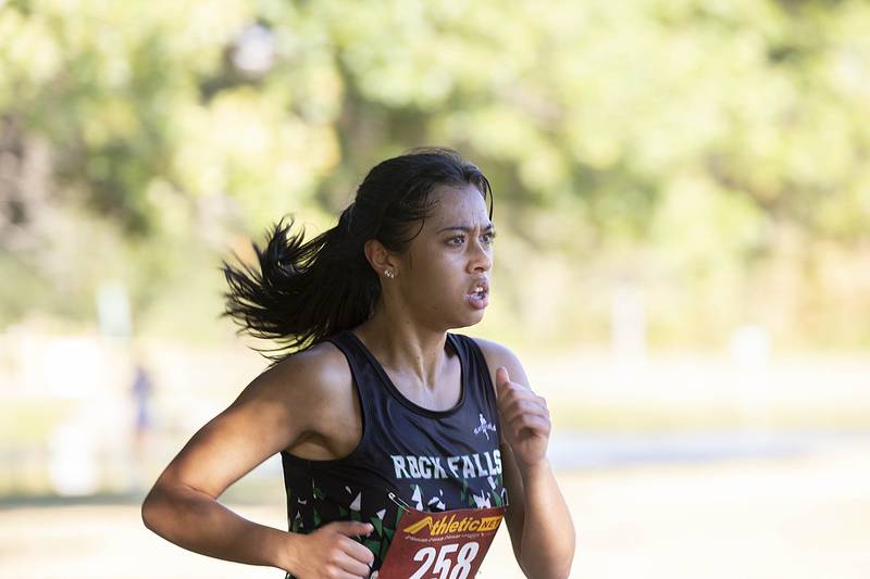 Rock Falls’ Brenna Burlack takes sixth place Tuesday, Sept. 16, 2025, at the Twin Cities Triangular in Rock Falls.