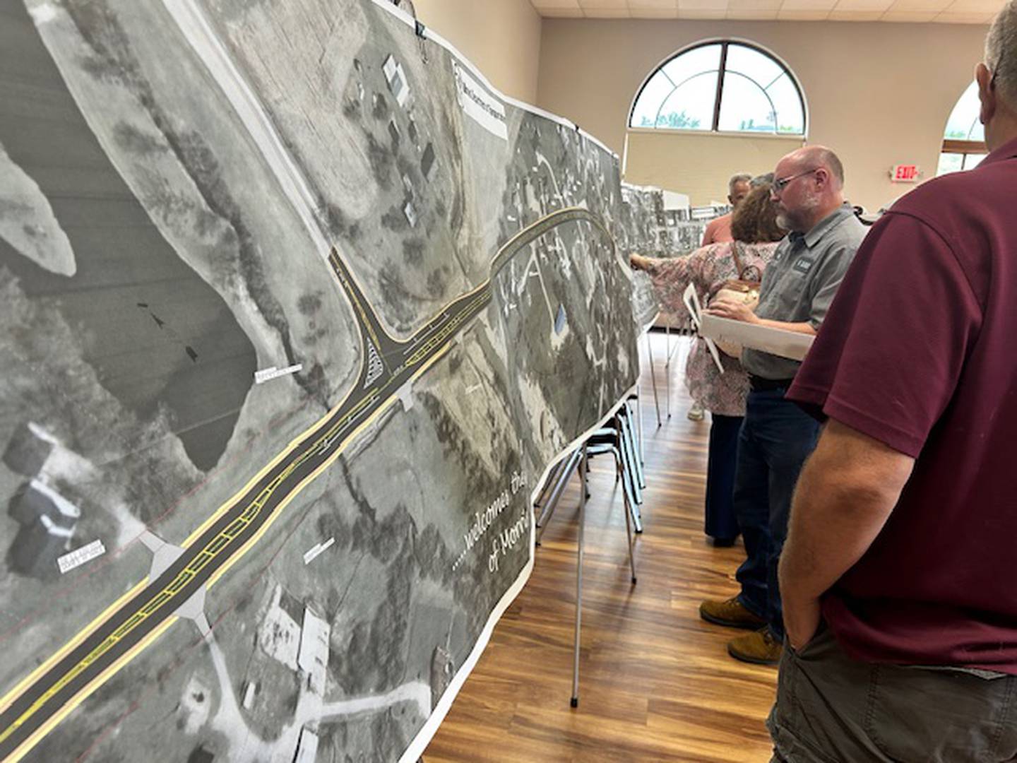 Morrison residents view an illustration of proposed U.S. 30 improvements Wednesday, July 16, 2025, at Odell Public Library in Morrison.
