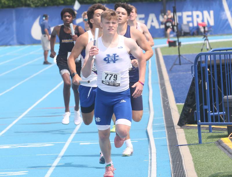 Newman's Briar Ivey competes in the 4x800 Meter Relay during the IHSA Class 1A Boys Track & Field State Finals on Saturday, May 31, 2025 at Eastern Illinois University in Charleston.