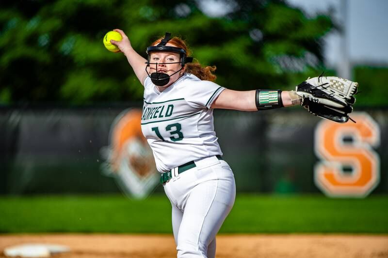 Plainfield Central's Kierney Latarewicz fires a pitch during  a game against Lincoln-Way West on Friday May 3, 2024 at Lincoln-Way West in New Lenox