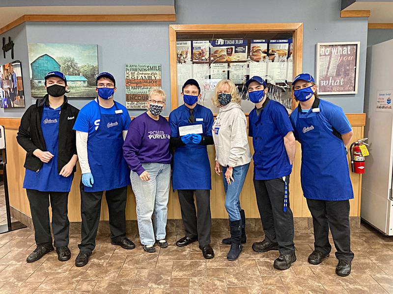 A "Scoopie Night" fundraiser on Aprill20 raised $131.52 for Relay For Life of the Sauk Valley Planning Committee. At the presentation are (from left) Brody Flynn and Scott McPhillips, of Culver's, Betty Clementz, Relay For Life co-chairwoman, Zach Thayer of Culver's, Cheryl Faber, Relay For Life sponsorship chairwoman, and Duncan Thayer and Ty Brockman of Culvers. Submitted.