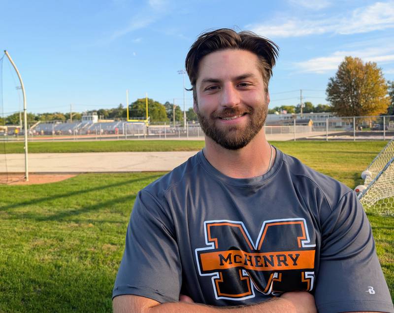McHenry assistant football coach Derek Franzen poses for a picture during practice Tuesday. Sept. 30, 2025, at McCracken Field in McHenry. Franzen served in the U.S. Marine Corps from 2017-2021.