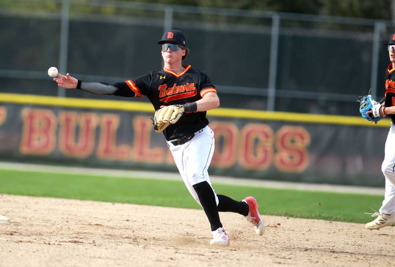 Batavia's Darren Barnes throws to first during a game against St. Charles North on Thursday, April 24, 2025 in Batavia.