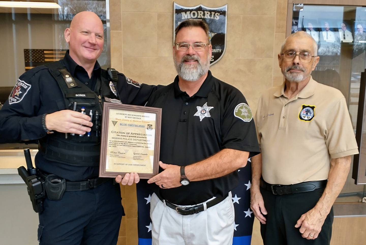 From left, Patrolman Michael Bober, Blue Chevaliers Morris Police Sgt. (Ret.) Steve Huettemann, and Jerry Terando.