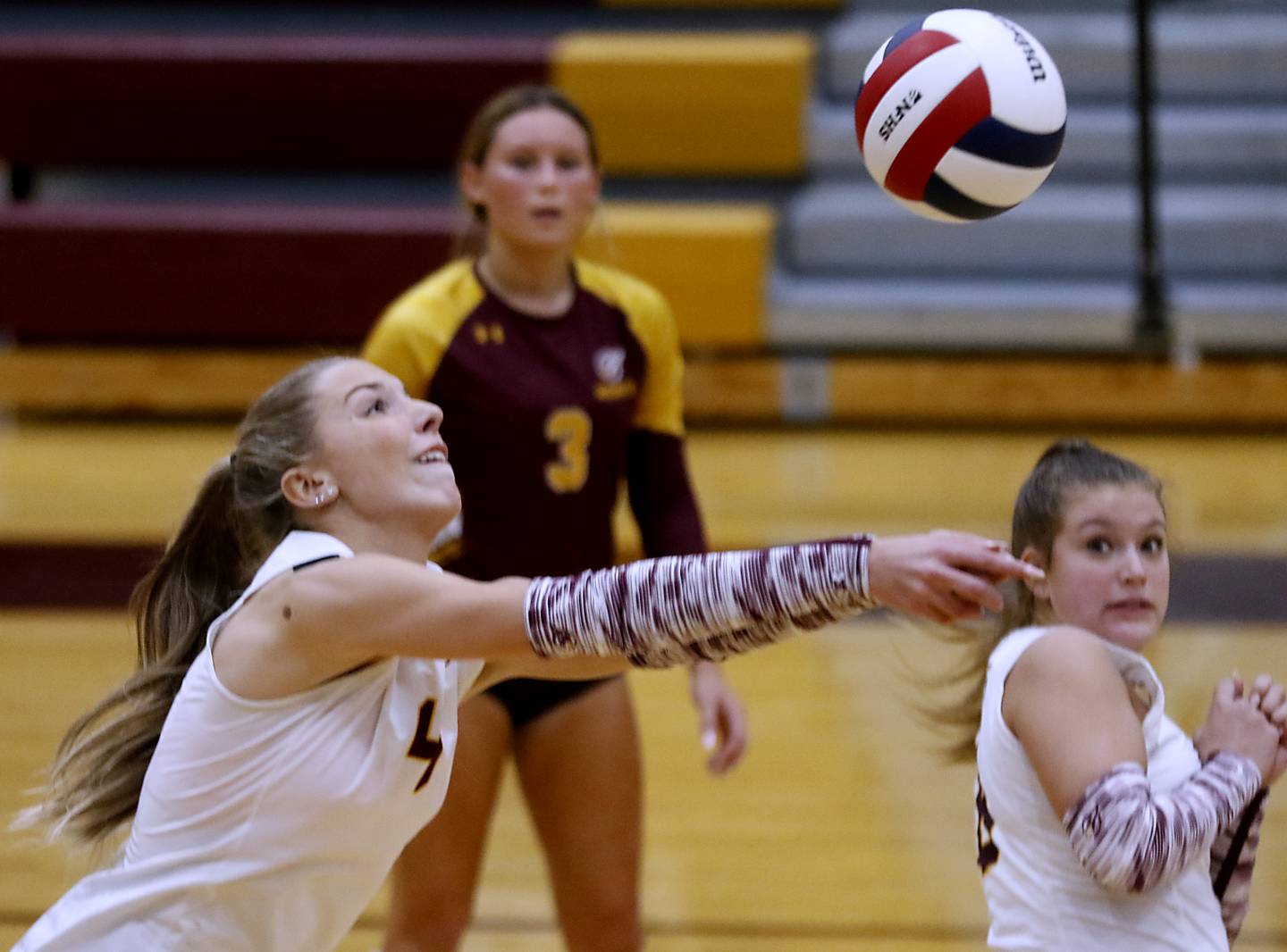 Richmond-Burton's Daniella Hopp pass the ball forward during a nonconference volleyball match against Lakes on Monday, Sept. 29, 2025, at the Richmond-Burton High School in Richmond.