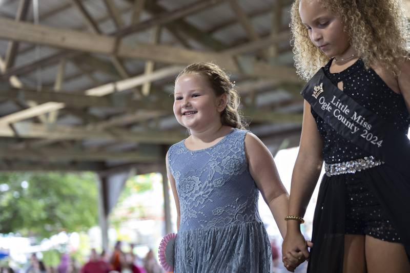 Bailey Clark, 5, competes in the Little Miss Ogle County pageant, Thursday, July 30, 2025, at the Ogle County Fairgrounds.