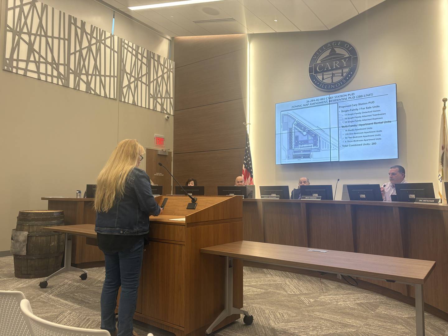 Cary resident Robin Engels speaks during the Zoning, Planning and Appeals board meeting on May 6, 2026.