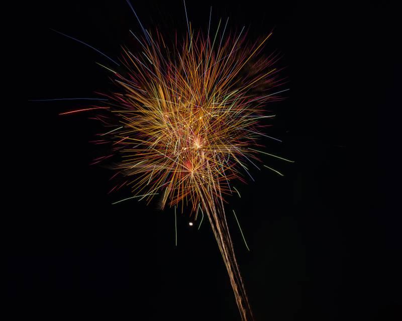 Multiple fireworks burst over Bill Novak Field on July 4, 2025 at Ottawa High School.