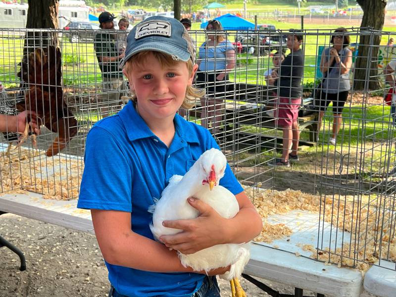 Noah Lohrey of Newark brings his animal to the ring during the 4-H poultry show.