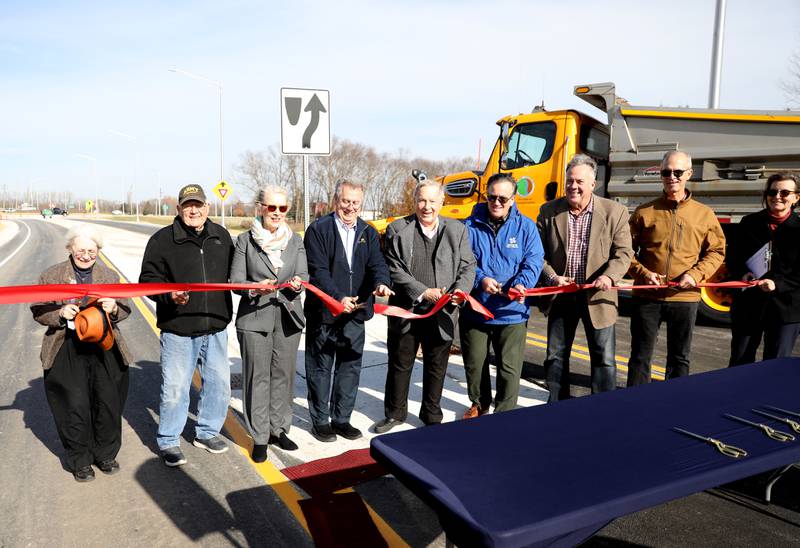 Kane County officials cut the ribbon for the $12 million realignment of Bliss Road and a new roundabout connecting Bliss Road, Main Street Road and Fabyan Parkway in Blackberry Township on Thursday, Nov. 16, 2023.