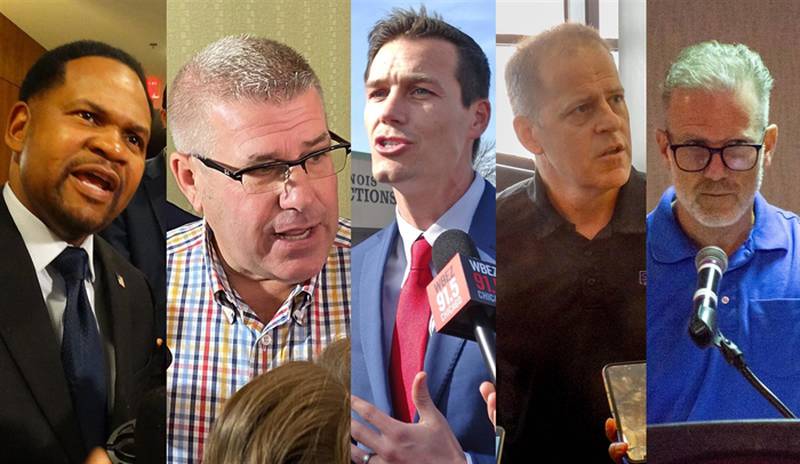 GOP governor candidates Richard Irvin, Darren Bailey, Jesse Sullivan, Paul Schimpf and Gary Rabine are all pictured in Capitol News Illinois file photos.