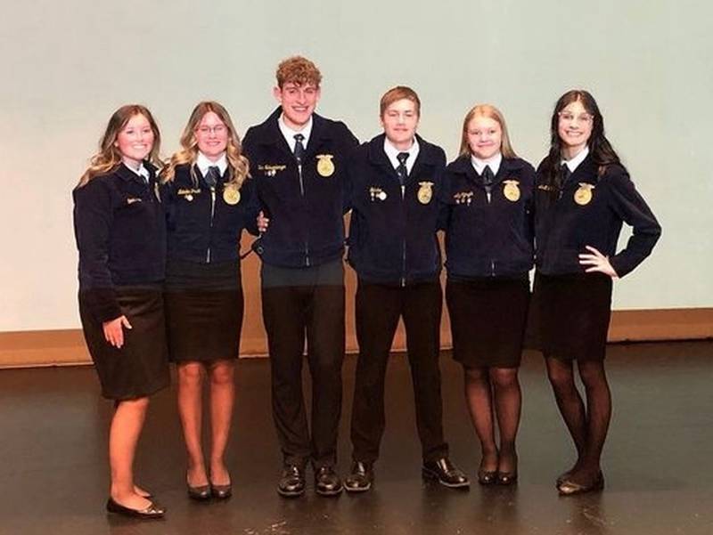 Section 2 FFA new section officer team (left to right):  Emma Dinges, Natalie Pratt, Kelton Shwamberger, Bruce Gehrek, Ally Cytrych, and Megan Seebach