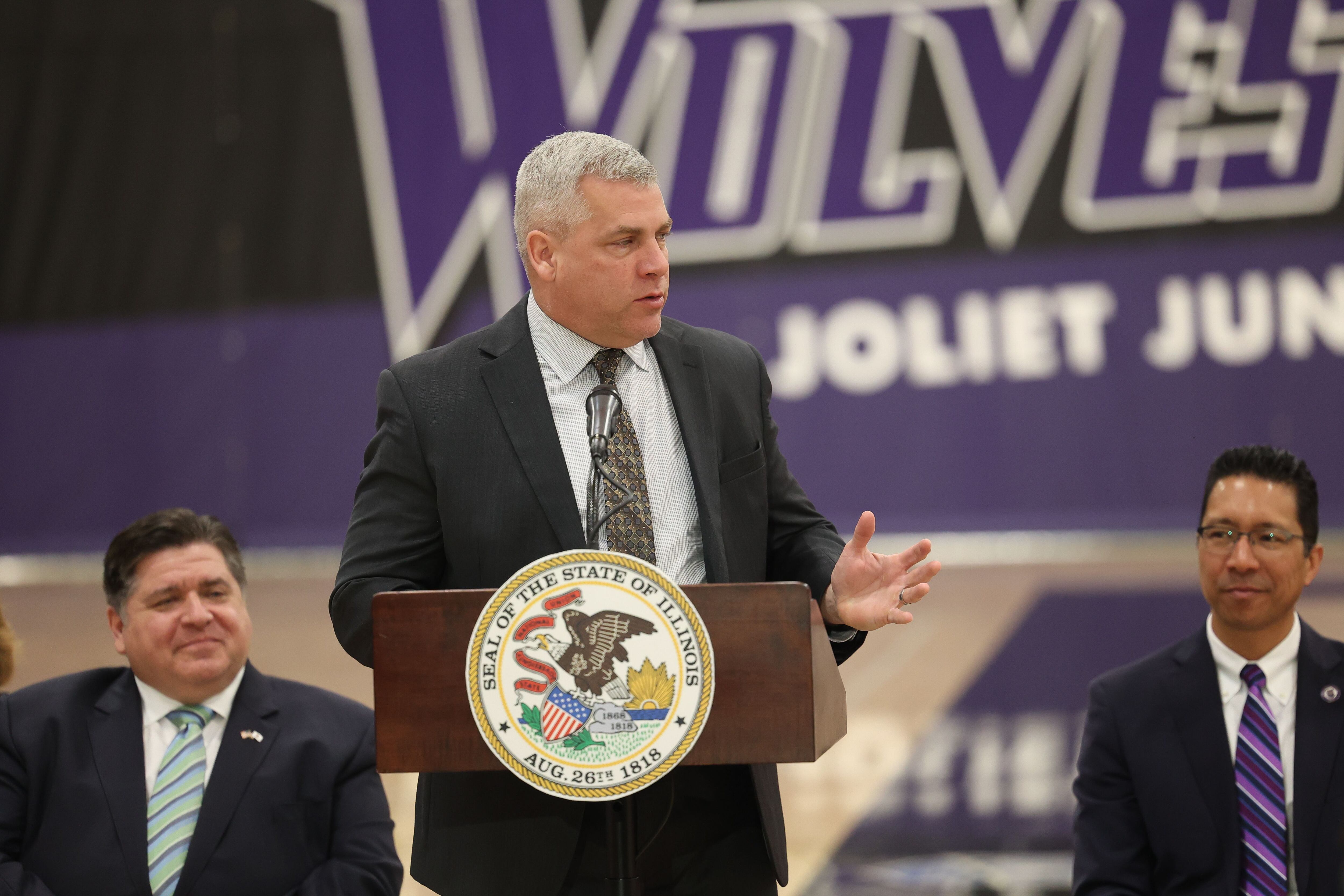 Joliet Mayor Bob O’Dekirk speaks at a press conference regarding the state’s proposed investment in higher education at Joliet Junior College on Thursday, March 16th, 2023.