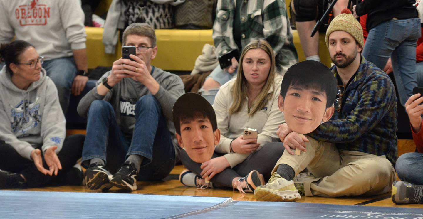 Family and friends of Polo-Forreston's Lucas Nelson sit mat side as the senior wrestled for the 132-pound title at the Polo Wrestling Invitational on Saturday, Jan. 11, 2025 at Polo High School.