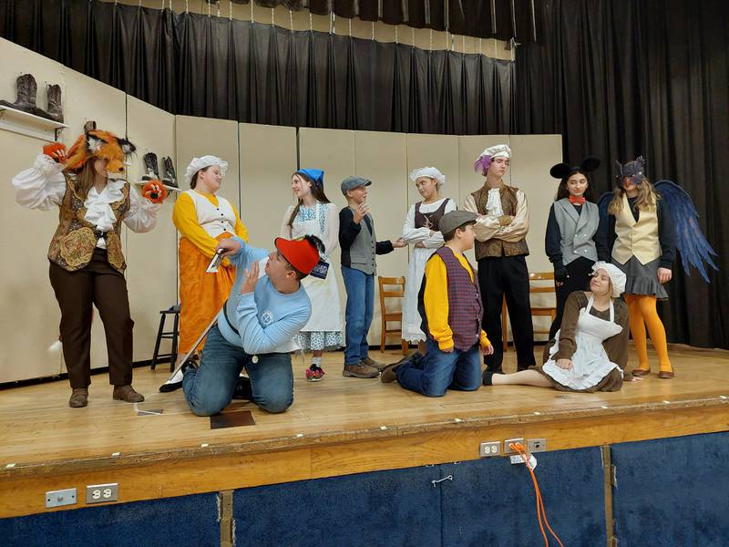 "The Lily and the Magic Stones" cast (front from left) are Frankie Reynolds (Pebble), Carter Gray (goblin filch), Katie Hardin (grandmother) (from back left) Irene Vicich (fox), Fiona Gaworski (goblin sop), Aislinn Aussem (Lily), Mason Ferrario (Wim), Dixie Smick (mother), Jesse Cooke (Baron), Savannah Guzman (rat) and Ceci Reynolds (owl).