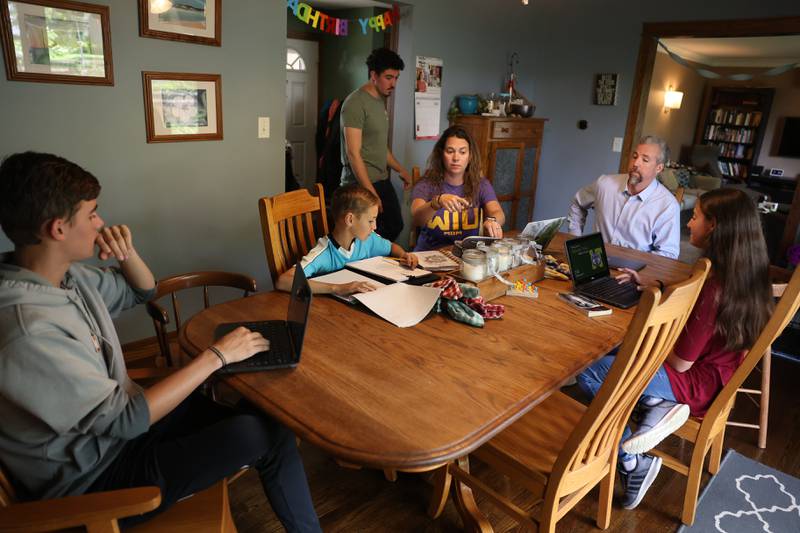 During the day the Ruland family dining room becomes a make shift classroom. Tuesday, May 24 2022, in Plainfield.