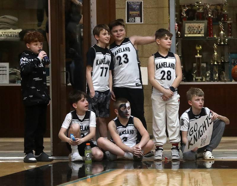 Young Kaneland fans watch the IHSA Class 3A Woodstock North Sectional final basketball game between Kaneland and Crystal Lake South on Friday, March 6, 2026, at Woodstock North High School.