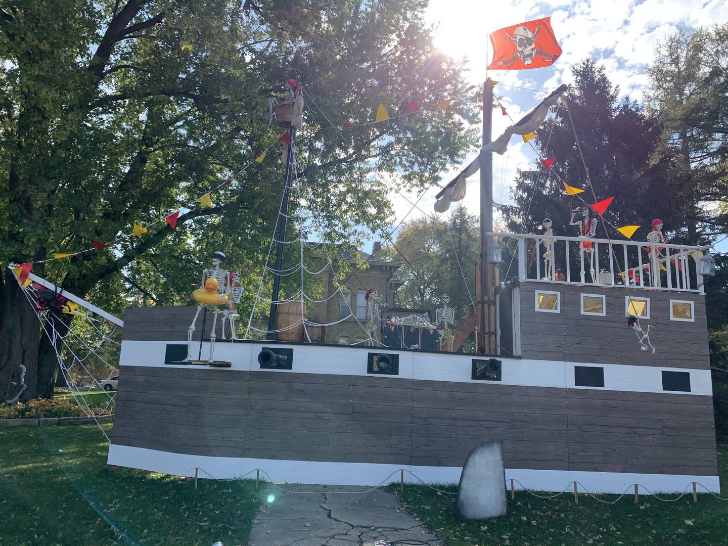A pirate ship, 25-feet tall and 40-feet long manned by a crew of skeleton pirates is the creation of Greg and Laurie Law.