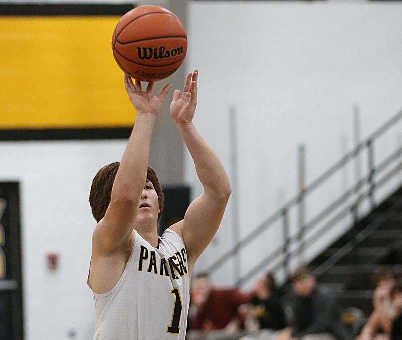 Putnam County's Owen Saepharn shoots a free throw against Roanoke-Benson during the Tri-County Conference Tournament on Tuesday, Jan. 24, 2023 at Putnam County High School.