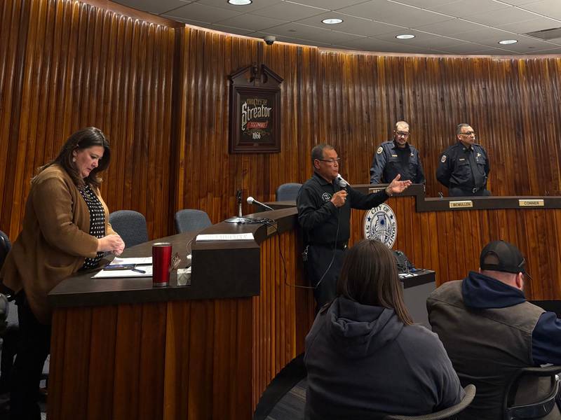 La Salle County State's Attorney Joe Navarro speaks Tuesday, Oct. 15, 2024, during Streator's special meeting.