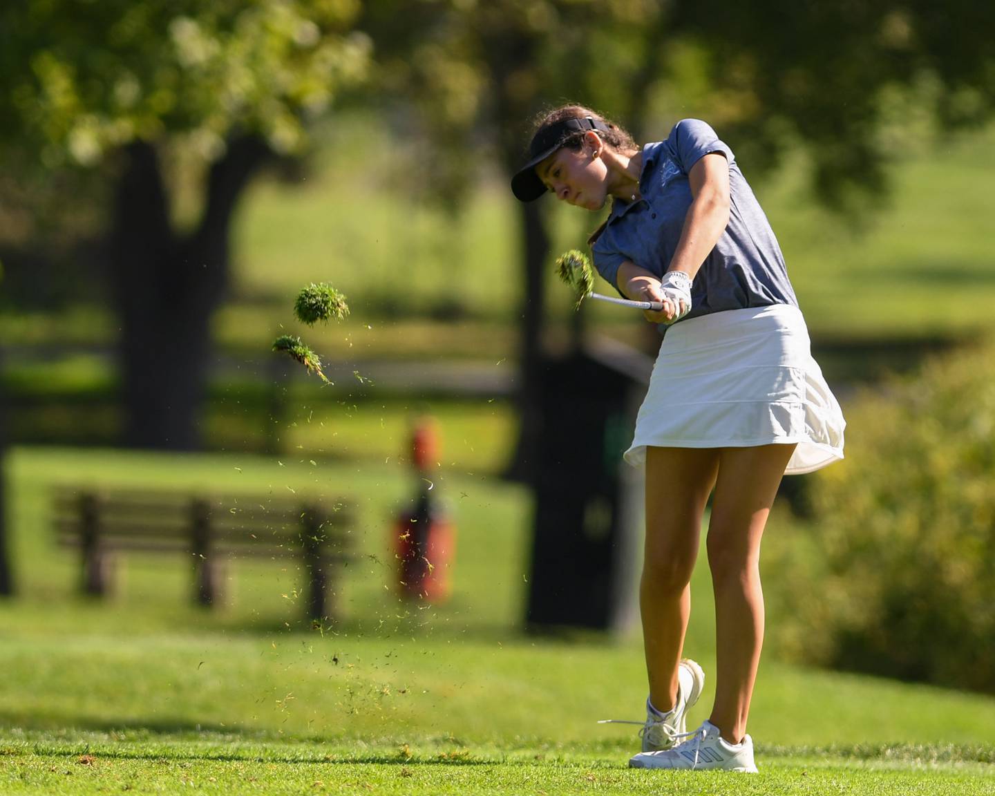 Samantha Rottinger of Lake Park tees off during the DuKane conference meet on Tuesday Sept. 23, 2025, held at Phillips golf course in Aurora.