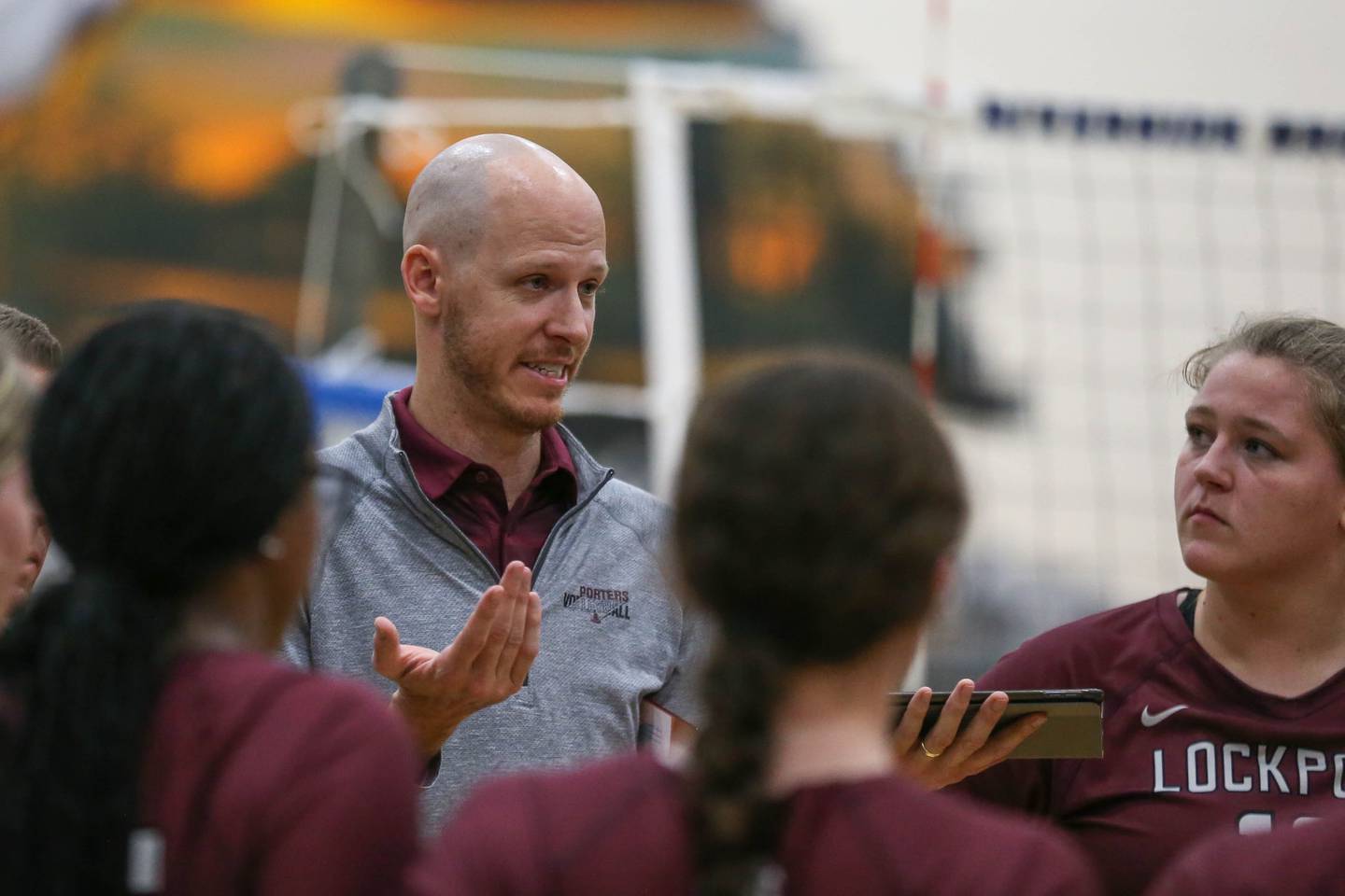 Lockport's head coach Nicholas Mraz addresses the team in their Class 4A Riverside-Brookfield Supersectional match between Lockport at Downers Grove South.  Nov 11, 2024  in Riverside.