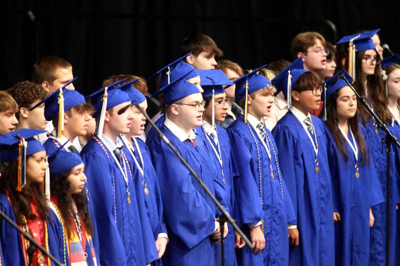Senior members of the Geneva High School Choir perform during the 2024 commencement ceremony at Northern Illinois University in DeKalb on Tuesday, May 28, 2024.