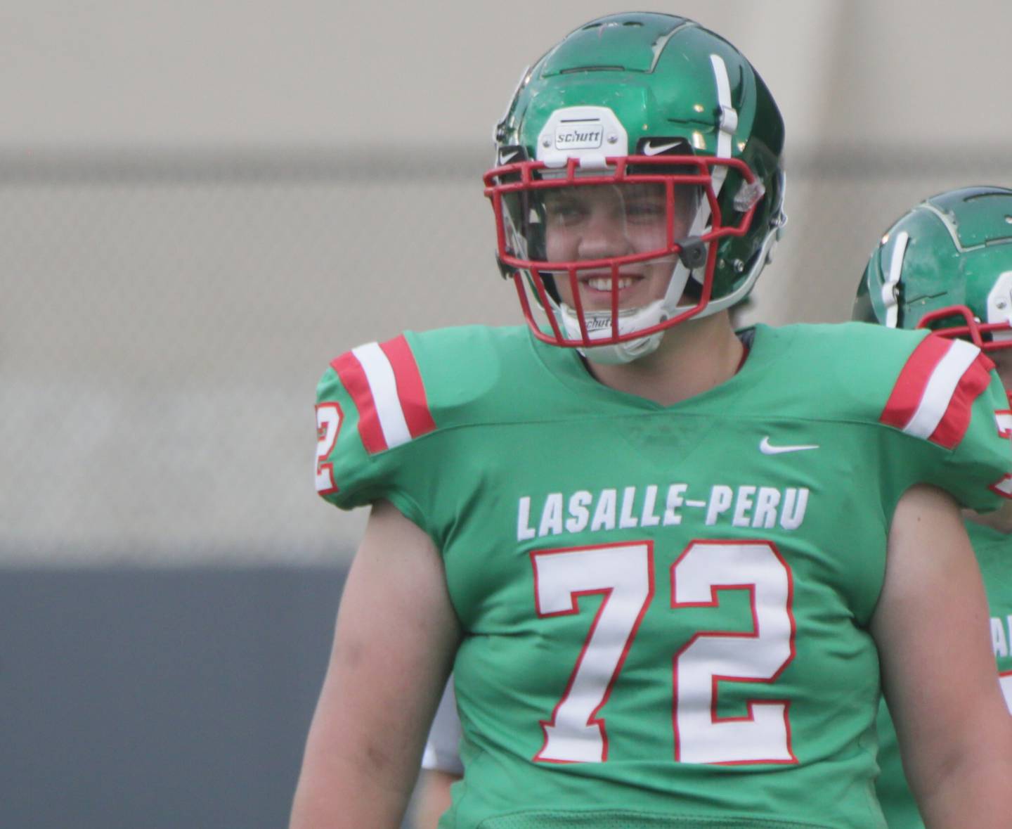 L-P's Nikolas Belski smiles as he is introduced during the Meet the Cavs football scrimmage on Friday, Aug. 19, 2022 at Howard Fellows Stadium in Peru.