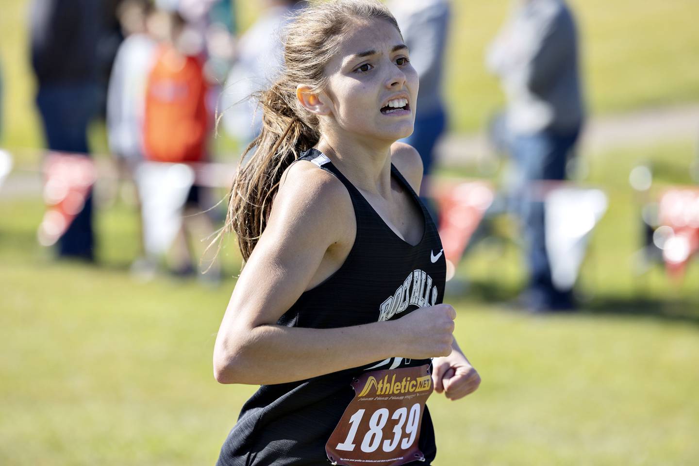 Rock Falls’ Hana Ford comes in 14th in the girls varsity race at the Amboy Columbus Day Invitational Monday, Oct. 10, 2022.