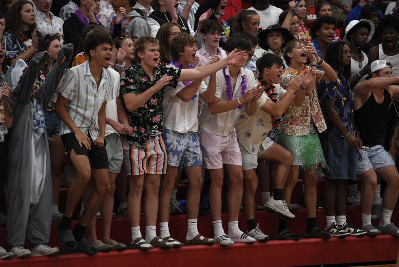 Bradley-Bourbonnais students cheer on their team in a match against Beecher on Tuesday, September 2, 2025.