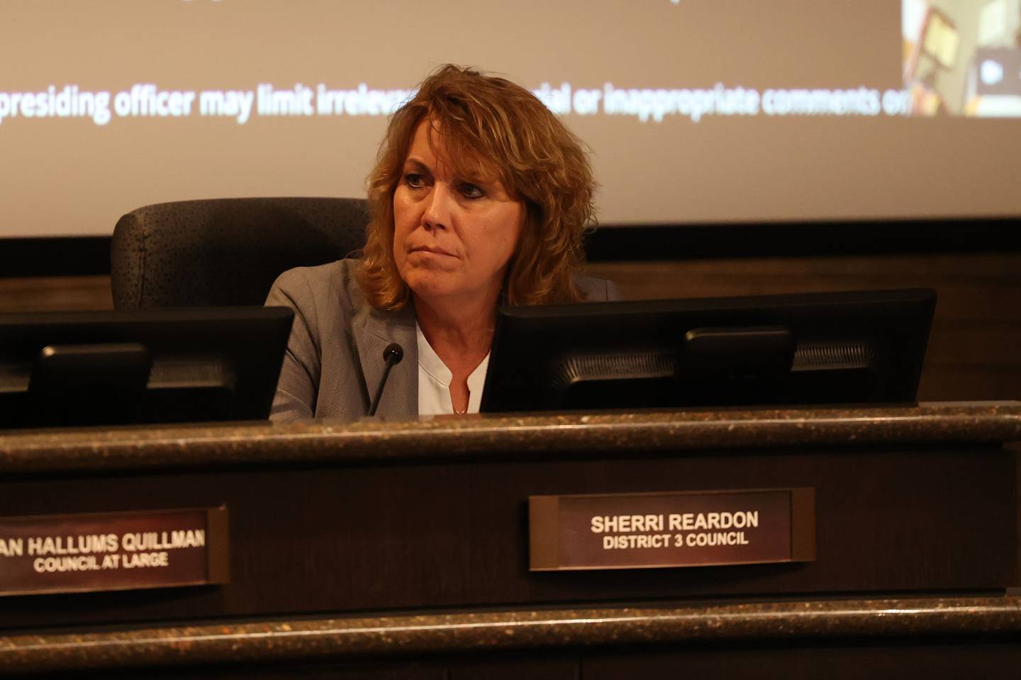 Councilwoman Sherri Reardon at the Joliet City Council Meeting. Tuesday, May 17 2022, in Joliet.