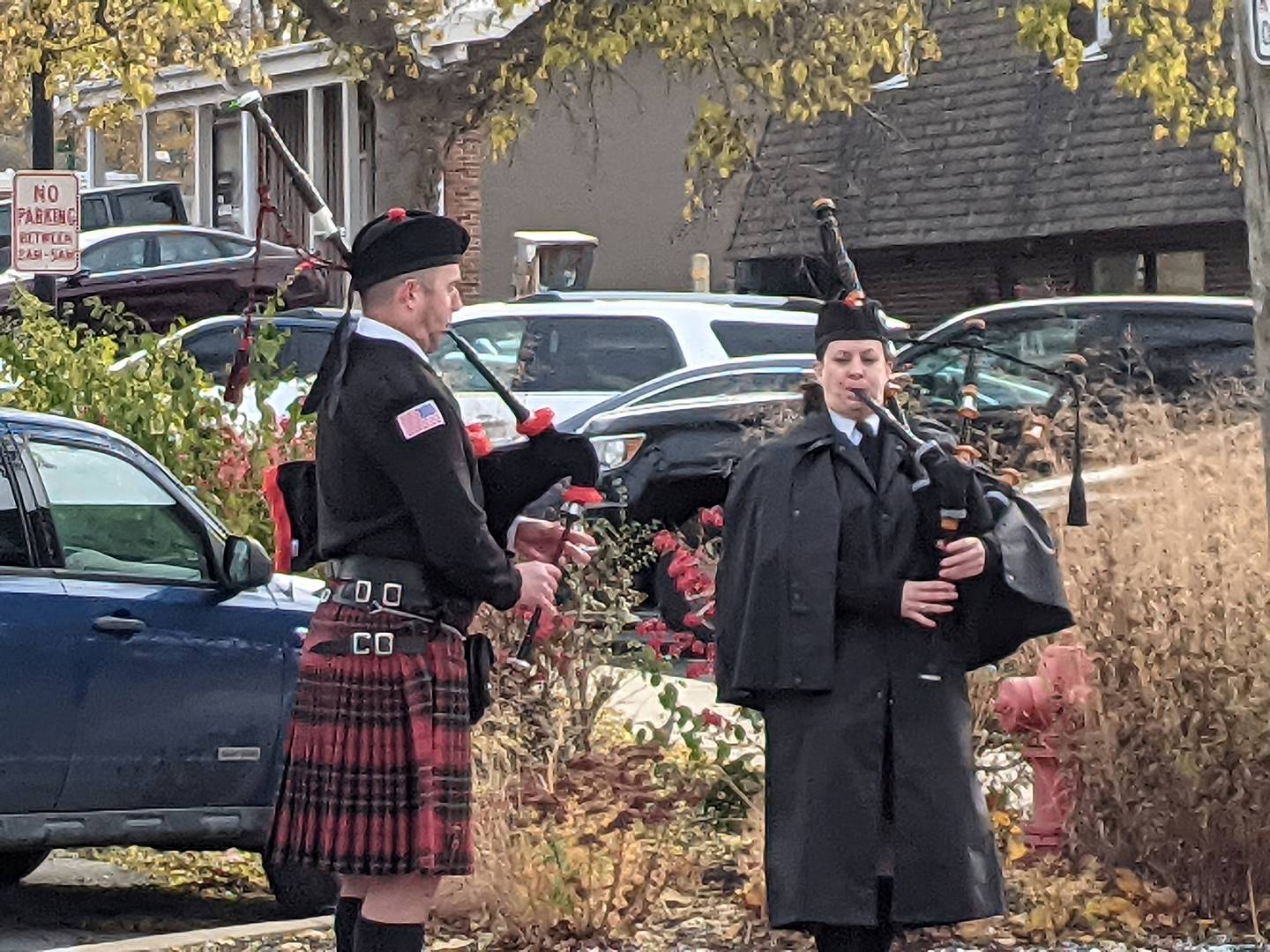 Members of Oswego Firefighters Pipes and Drums Local 4773 participated in Oswego American Legion Post 675's annual Veteran Day ceremony on Nov. 11.