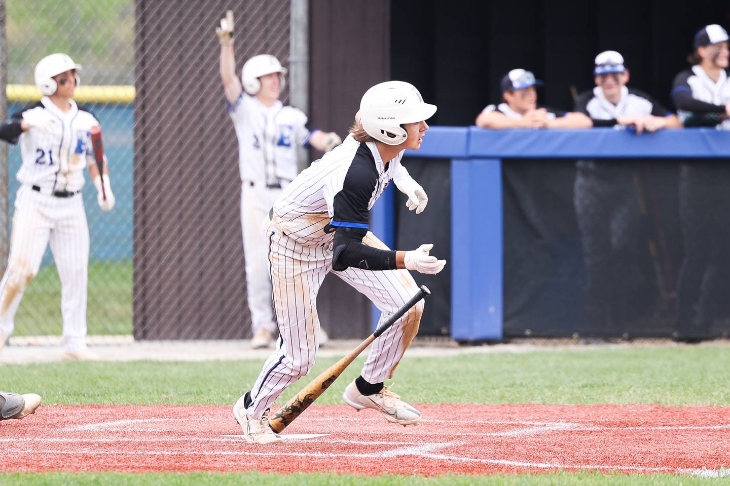 Lincoln-Way East’s Tyler Bell connects for a walk-off sacrifice against Libertyville on Saturday, May 13, 2023 in Frankfort.