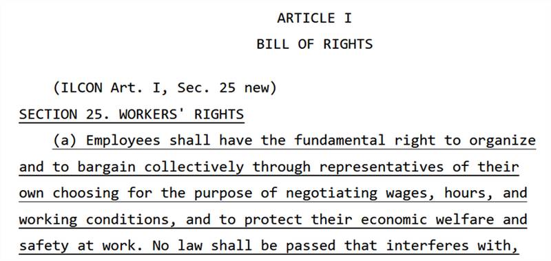 Text of the proposed constitutional amendment guaranteeing the right to unionize in Illinois.