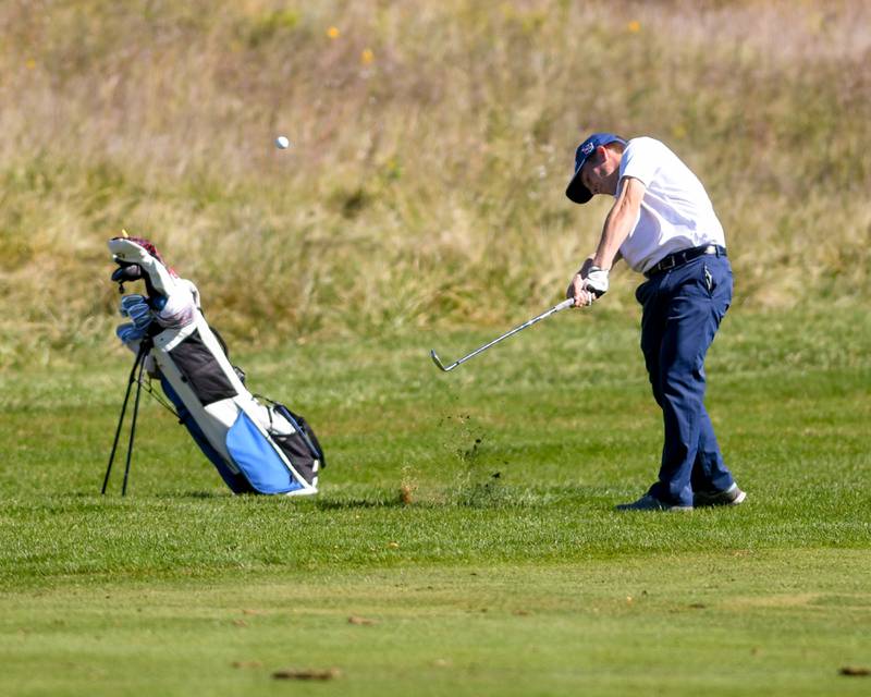 Geneva's Brandon Burggraf hits in the fairway on Monday Oct. 7, 2024, during the 3A sectional match held at Blackberry Oaks Golf Course in Bristol.