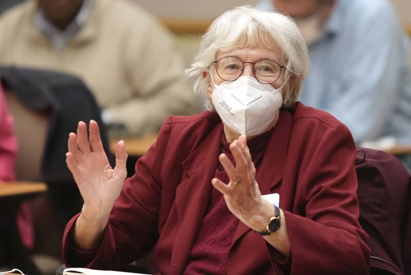 DeKalb County Board member Mary Cozad speaks during the board meeting Wednesday, March 16, 2022, at the DeKalb County Legislative Center in Sycamore.