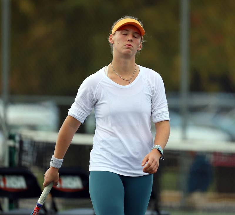 Naperville NorthÕs Brooke Coffman reacts in the 2A Doubles 3rd Place Match at the IHSA State Tennis Finals Saturday October 21, 2023 in Buffalo Grove.
