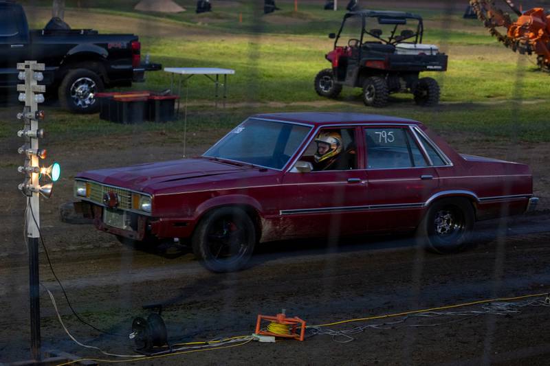 Racer awaits green light during the dirt drag event at the annual Tri-County Fair on Thursday, Aug 28, 2025 at the Tri-County Fairgrounds in Mendota.