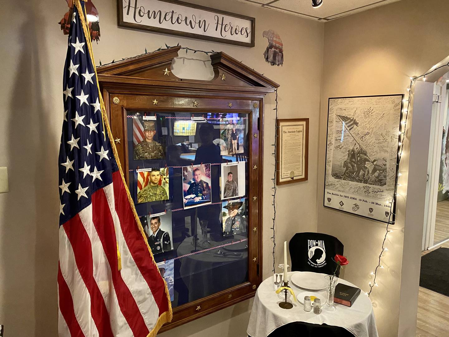 A memorial to veterans who were killed or missing in action and prisoners of war stands erect on Friday, Oct. 20, 2023 at the American Legion Post No. 66, 1204 S. Fourth St., in DeKalb. A table is always set for the soldiers who didn't come home.