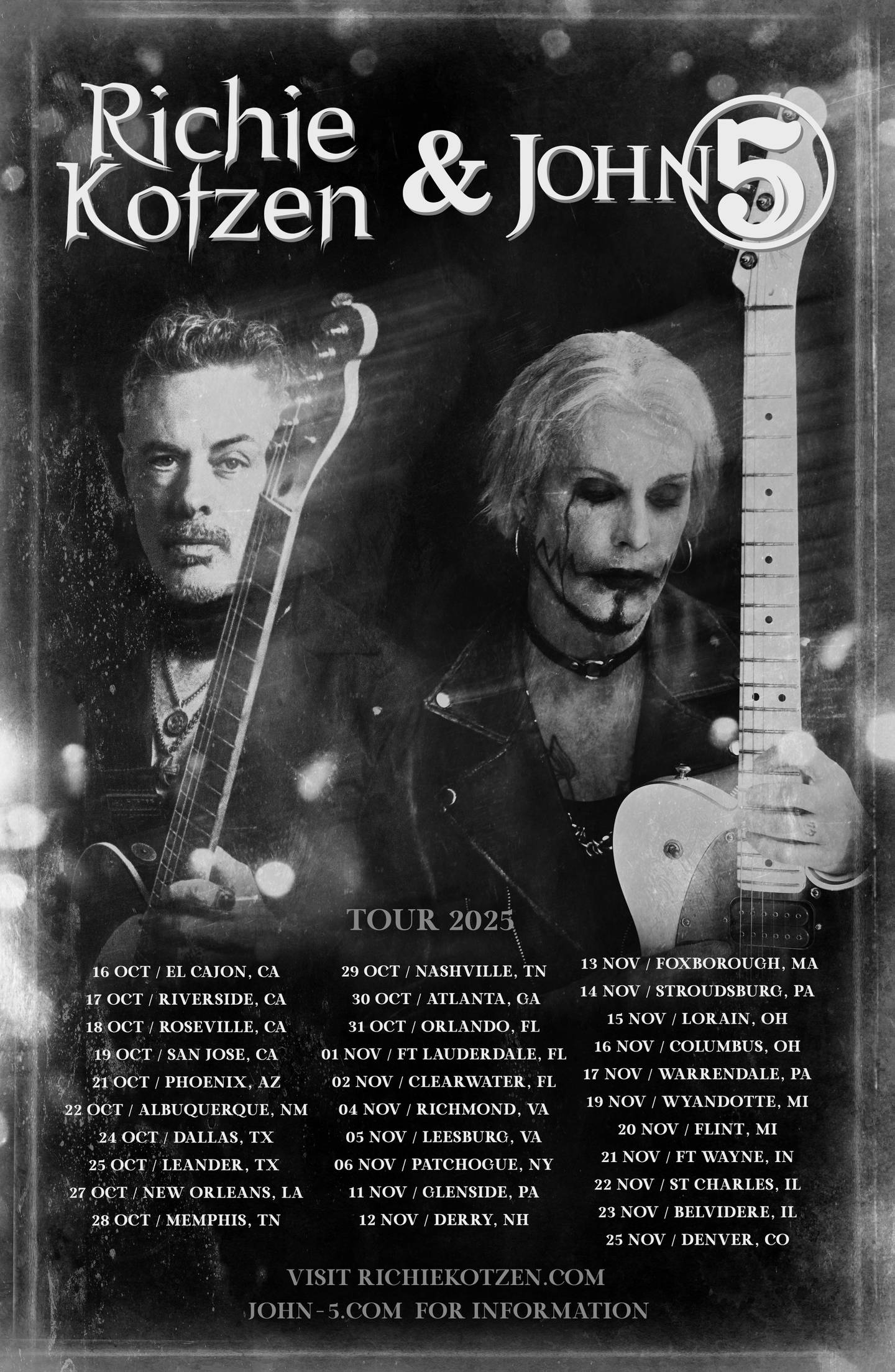 Guitarists Richie Kotzen and John 5 will perform at the Arcada Theatre Saturday, Nov. 22.