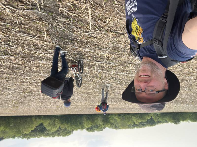 Local master naturalist volunteer Chris Woeltje (foreground) spent May 31, 2025, in the field with archaeologists from Wisconsin, assisting in the survey of two potential Native American sites at Belrose Farm in Wedron.