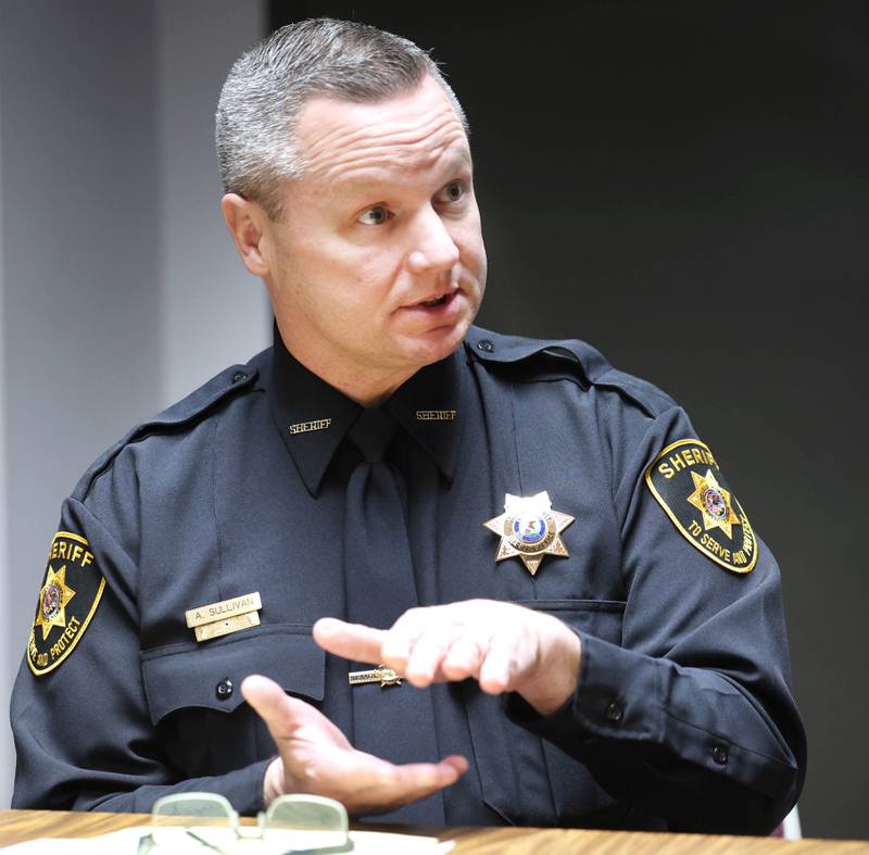 DeKalb County Sheriff Andy Sullivan talks Friday, March 22, 2024, at the Sheriff’s Office in Sycamore, about the benefits and lives saved since sheriff’s deputies began carrying Narcan, a spray used to treat opioid overdoses.