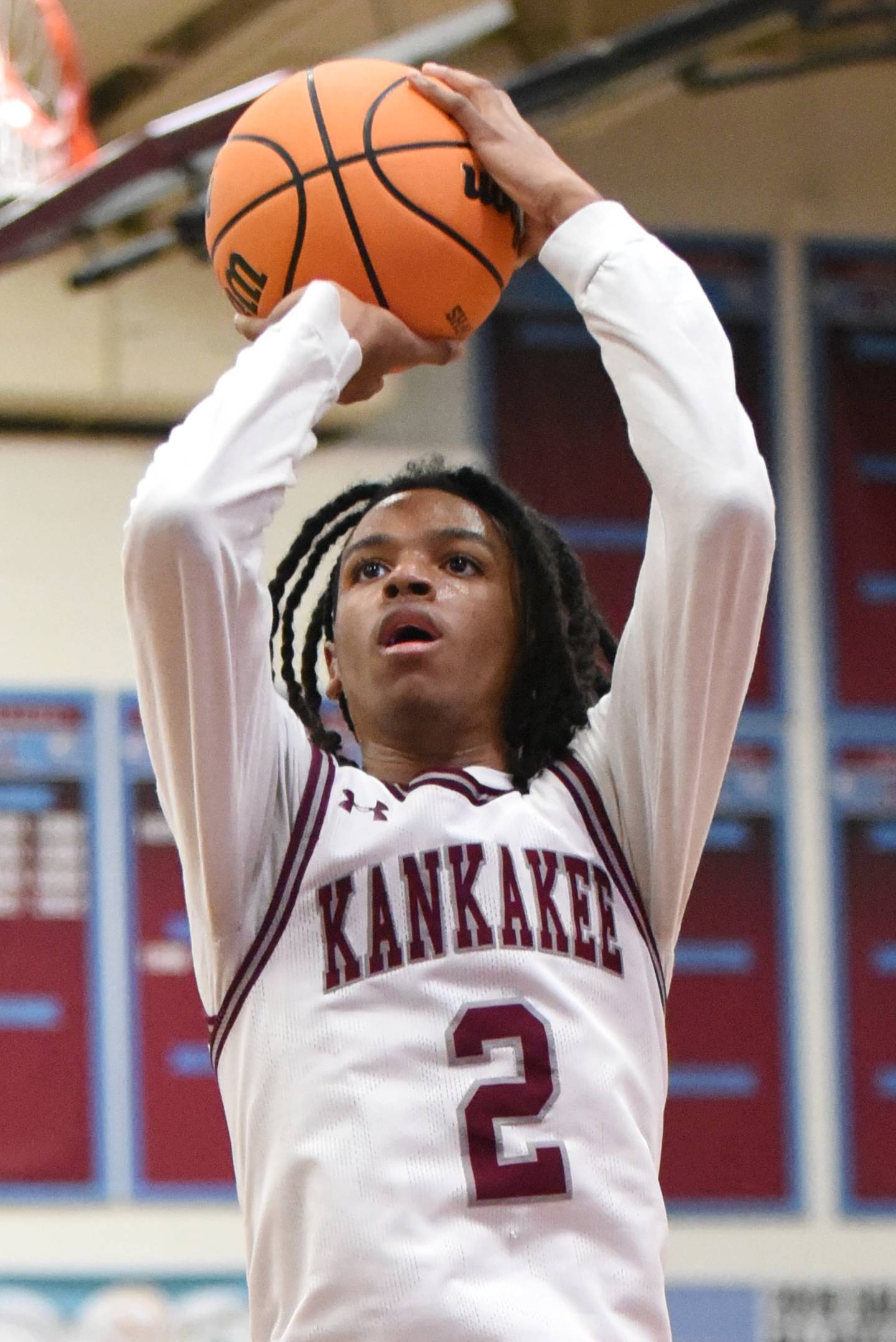 Kankakee's Kenaz Jackson shoots during a home game against Waubonsie Valley Monday, Feb. 16, 2026.